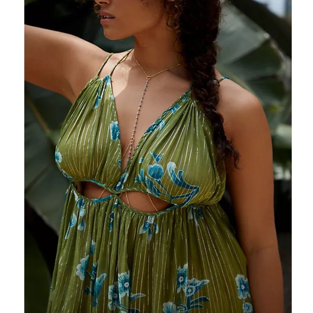 Anthropologie Cutout Maxi Dress Green - Medium Petite MP - Picture 4 of 9